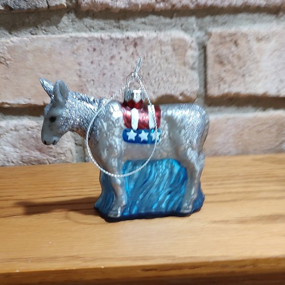 Primitives by Kathy - Glass Democrat Donkey Ornament - Picture 1 of 5
